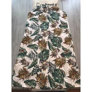 Yumi Day White Green Yellow Tropical Leaves Sun Midi Dress Cover Up Womens Sz L
